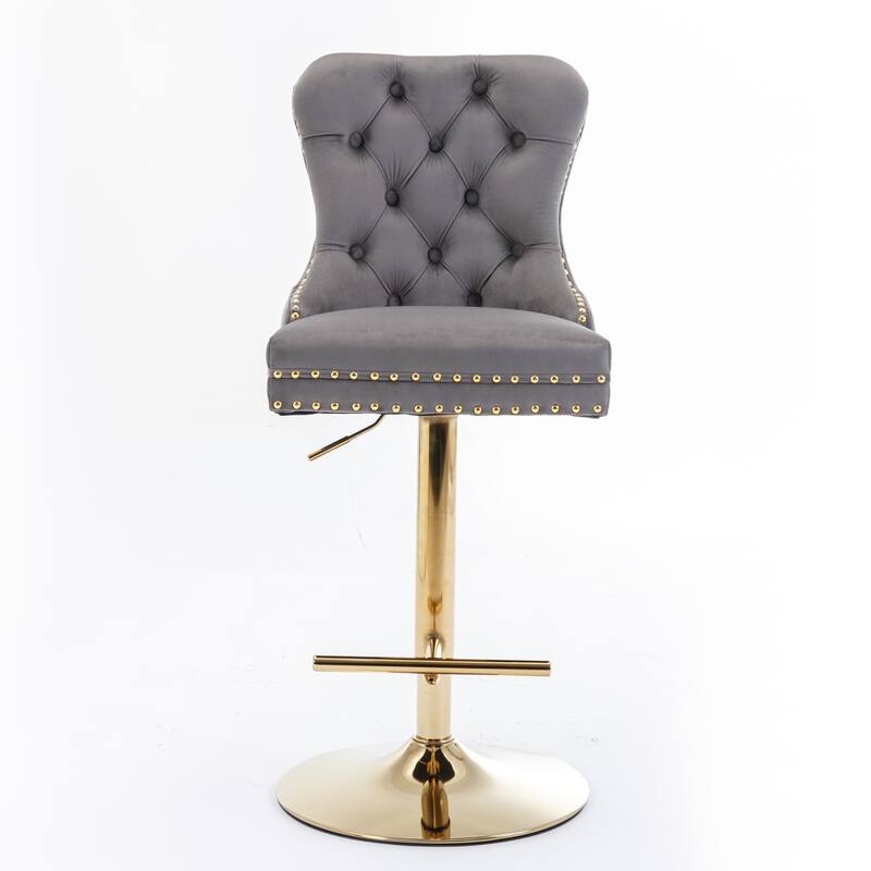 Thick Golden Swivel Velvet Barstools Adjusatble Seat Height, Upholstered Bar Stools with Backs Tufted - N/A