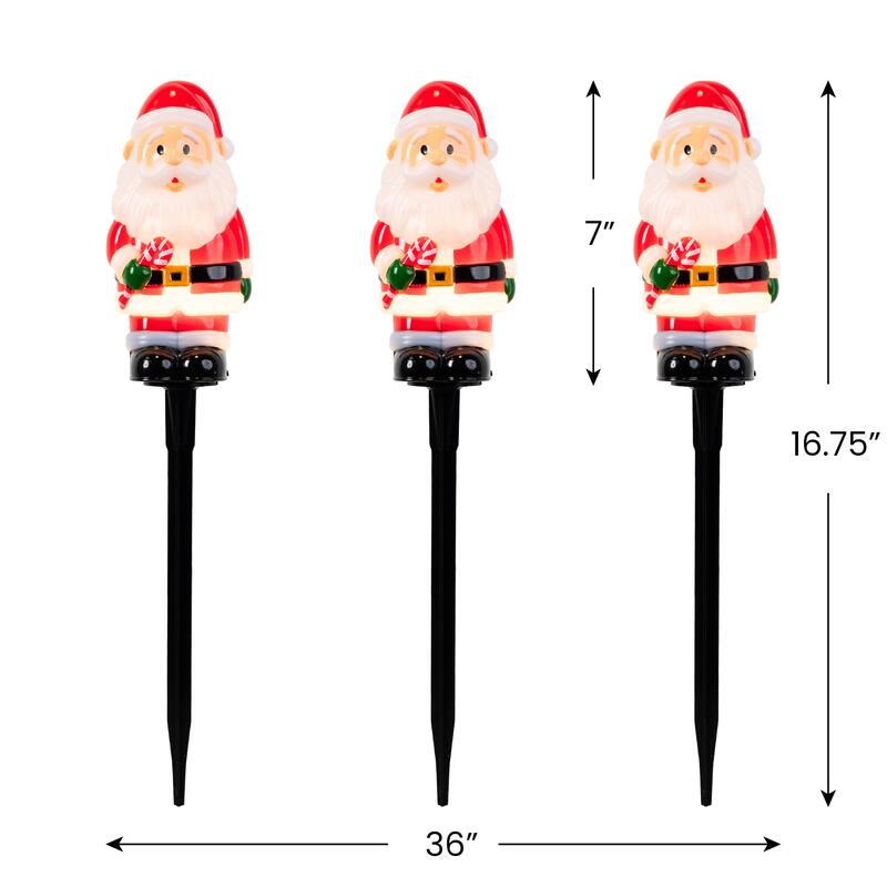 Santa with Candy Cane Outdoor Christmas Pathway Markers - 16.75" - Set of 3 - Red