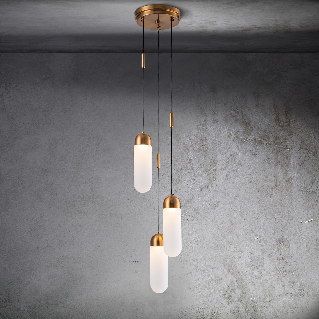 CraftHome 9'' Modern 3-Light Seeded Glass Cluster Integrated LED Pendant In Antique Gold Round Ceiling Lamp - W9''