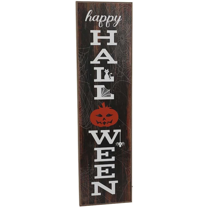 Haunted Hill Farm 45-in. "Happy Halloween" Porch Leaner Sign with LED Lights