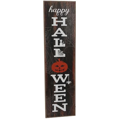 Haunted Hill Farm 45-in. "Happy Halloween" Porch Leaner Sign with LED Lights