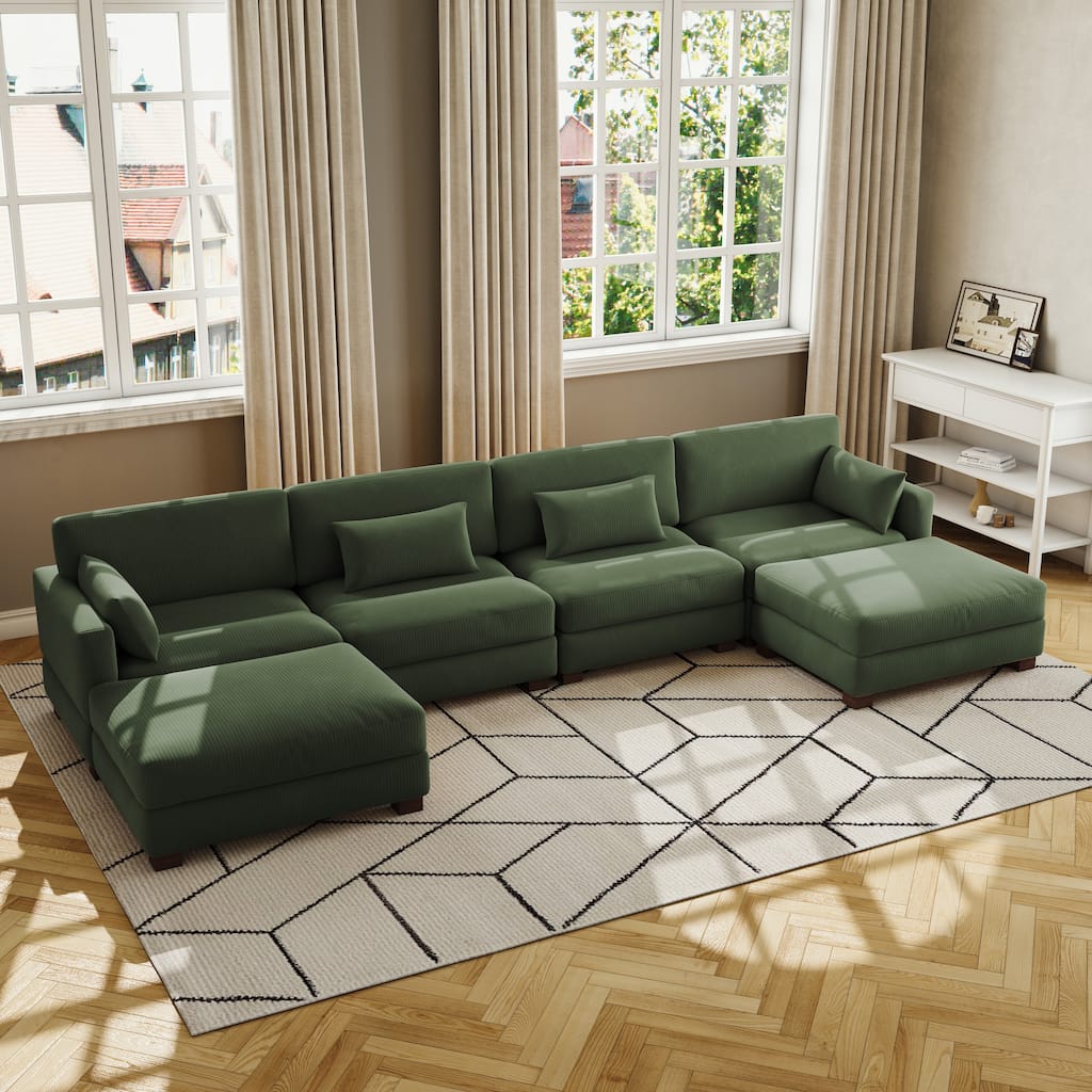 Corduroy Modular Sectional Sofa Couch With Chaise Ottoman