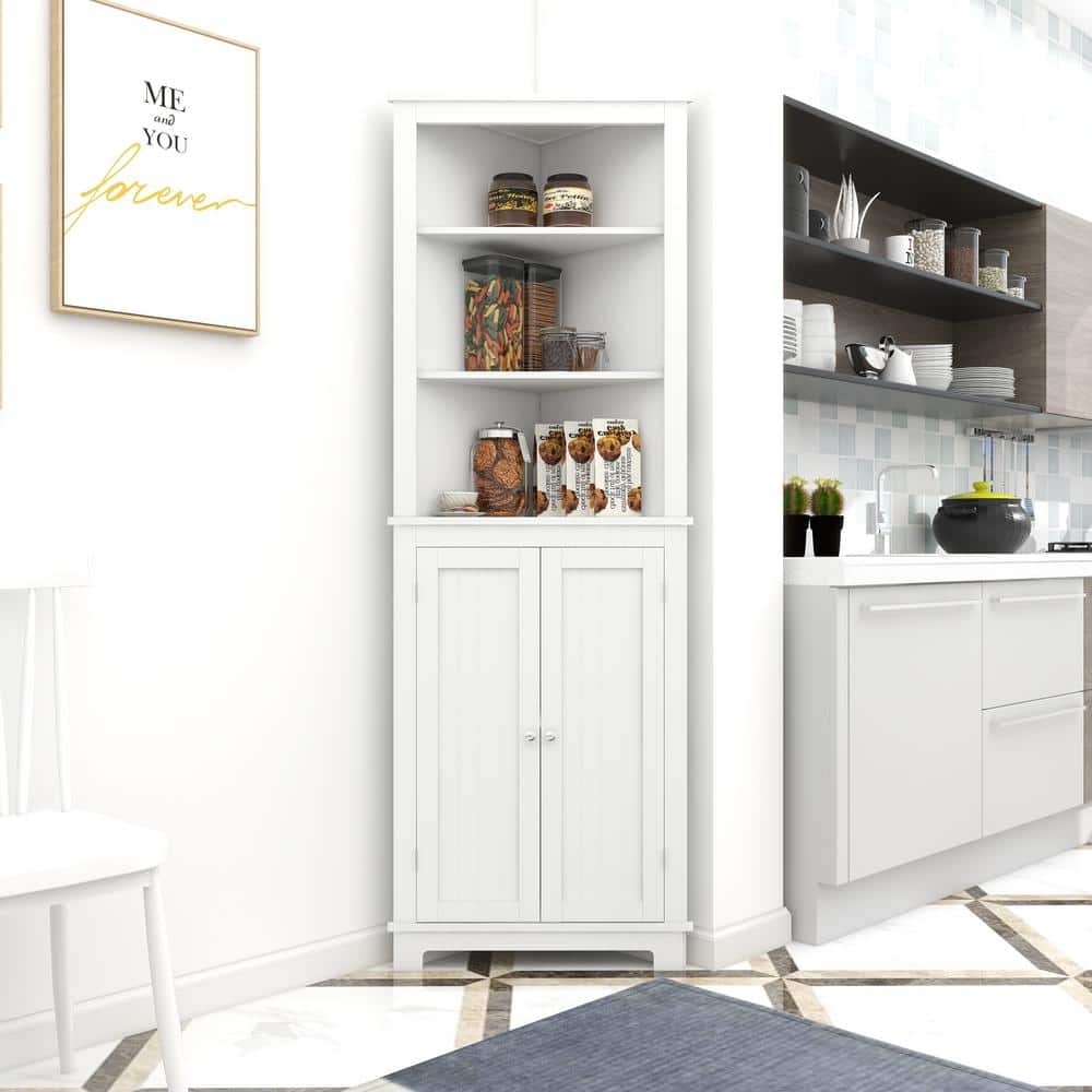 Tall white corner cabinet with doors sale