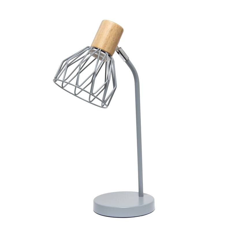 Farmhouse Style Desk Lamp with Wire Cage Shade - 18" - Gray