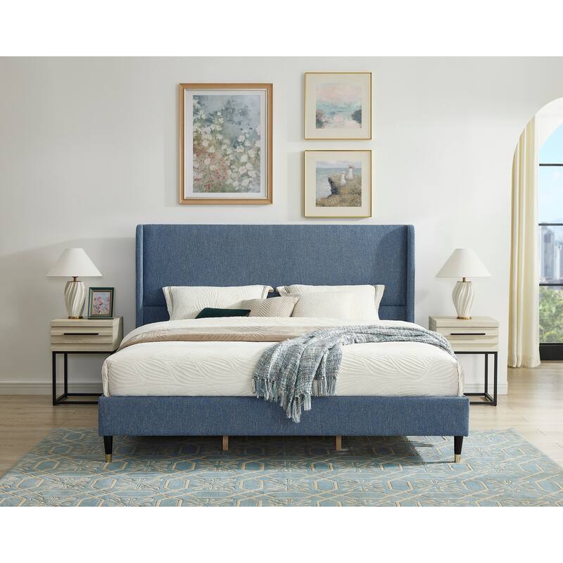 Roundhill Furniture Rozitta Upholstered Wingback Platform Bed
