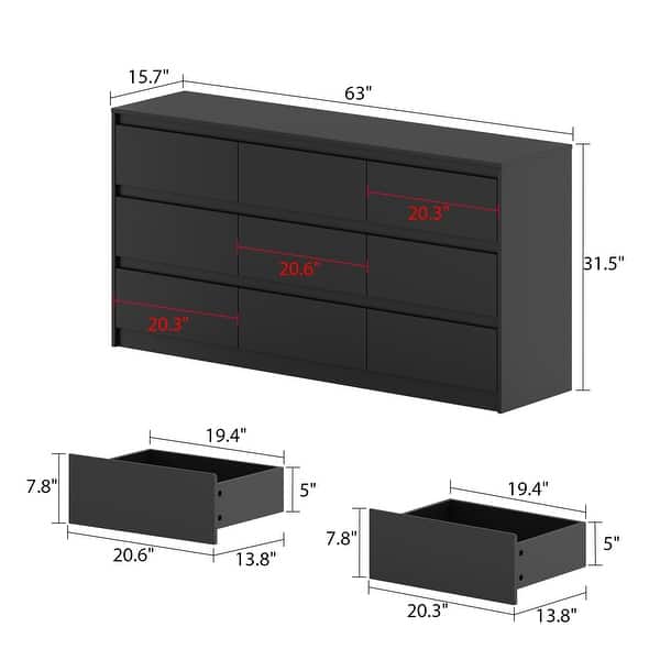 dimension image slide 0 of 4, 63"W 9 Drawer Dresser Accent Dresser for Living Room Bedroom Chest