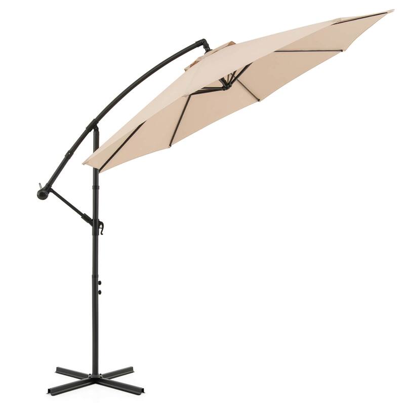 Costway 10 FT Patio Offset Umbrella w/8 Ribs Cross Base Tilt - Beige