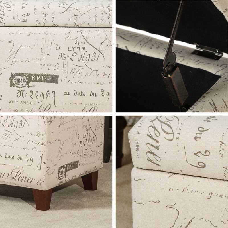 Adeco Storage Ottoman Fabric Bench, Rectangular Linen Foot Rest Stool
