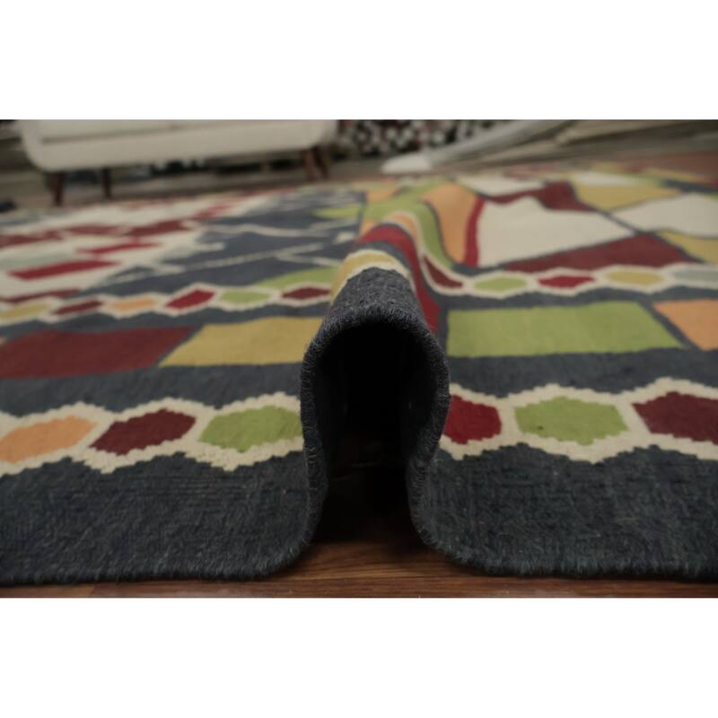 Hand Woven Oriental 100% Wool Carpet Southwestern Tribal Multi-Colored Kilim Area Rug - 13' 3'' X 10' 1''