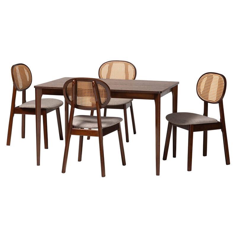 Darrion Mid-Century Modern Fabric and Finished Wood Dining Set
