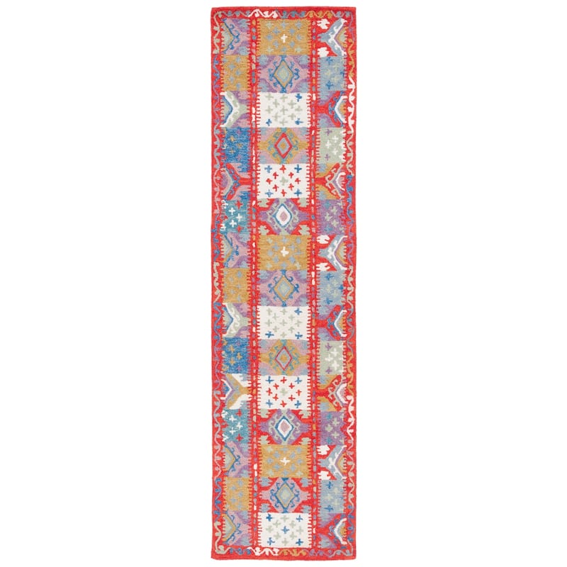SAFAVIEH Handmade Aspen Þorkatla Boho Tribal Wool Rug - 2'3" x 9' Runner - Red/Ivory