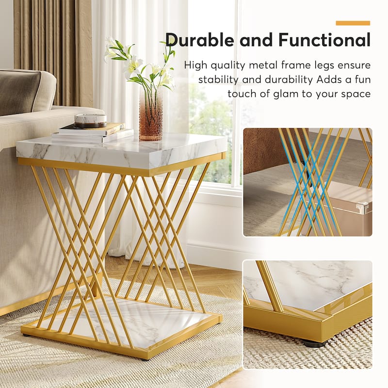 19.68-inch Square Side End Table with Metal Frame for Living Room