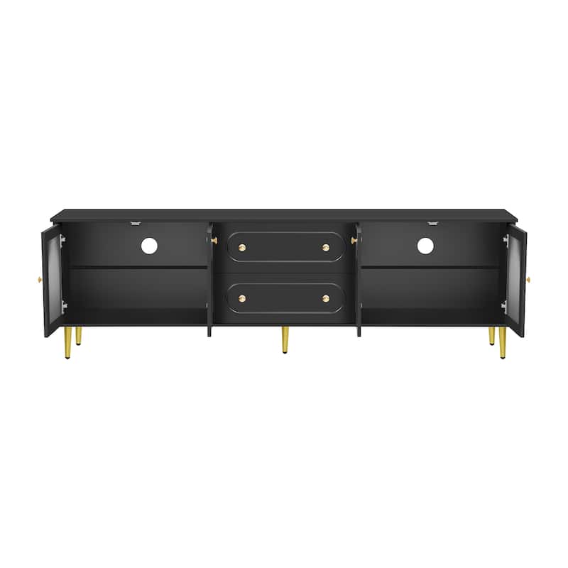 Modern TV Stand Up to 80'' with Fluted Glass Doors - 78.7" D x 15.7" W x 24.4" H
