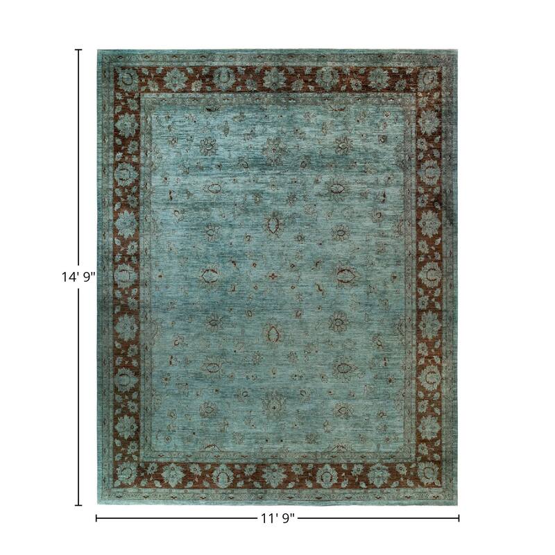 Overton Hand Knotted Wool Vintage Inspired Modern Contemporary Overdyed Blue Area Rug - 11' 9" x 14' 9"