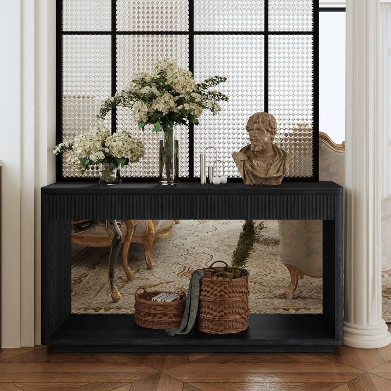 Modern 60-Inch Fluted Console Table with 2 Drawers for Living Room and Hallway Furniture Storage