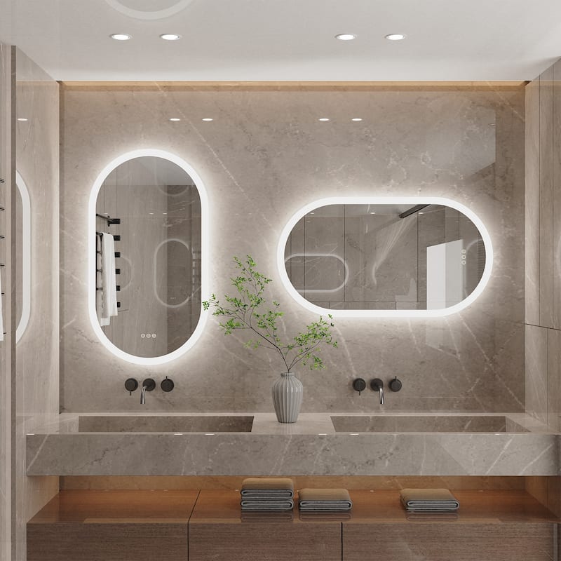 LED Bathroom Mirror Wall Mounted Oval Vanity Backlit Anti-Fog 3 Colors - 40in.Hx20in.W