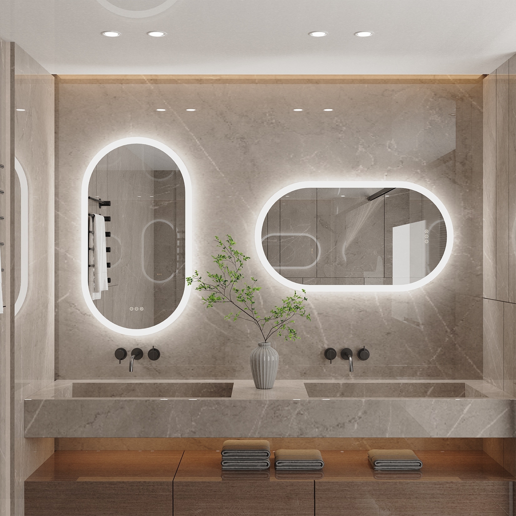 LED Bathroom Mirror Wall Mounted Oval Vanity Backlit Anti-Fog 3 Colors