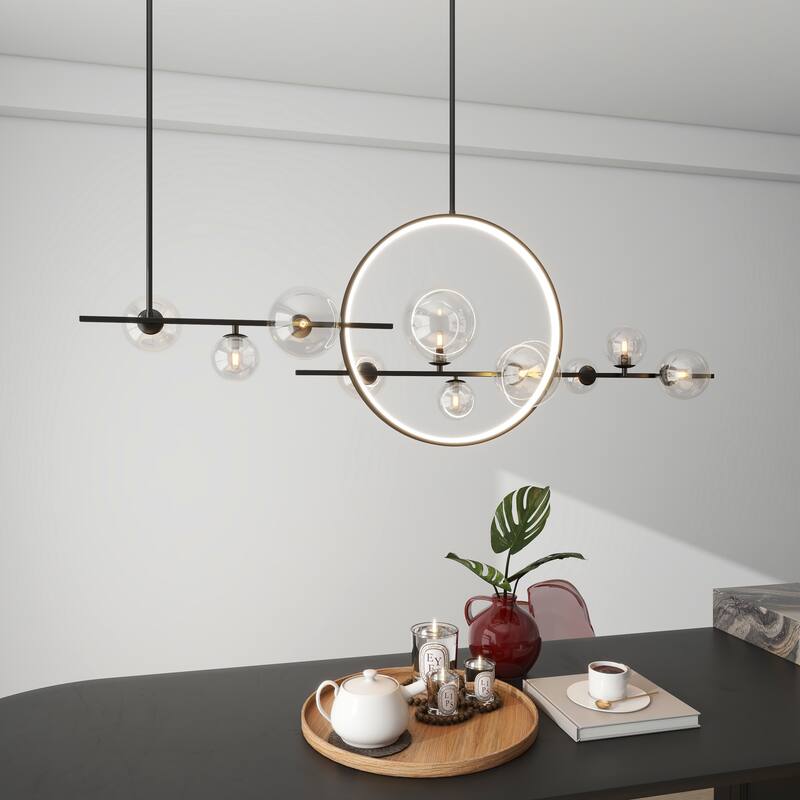 10-Light Glass Bubble Black Round Chandelier - Black