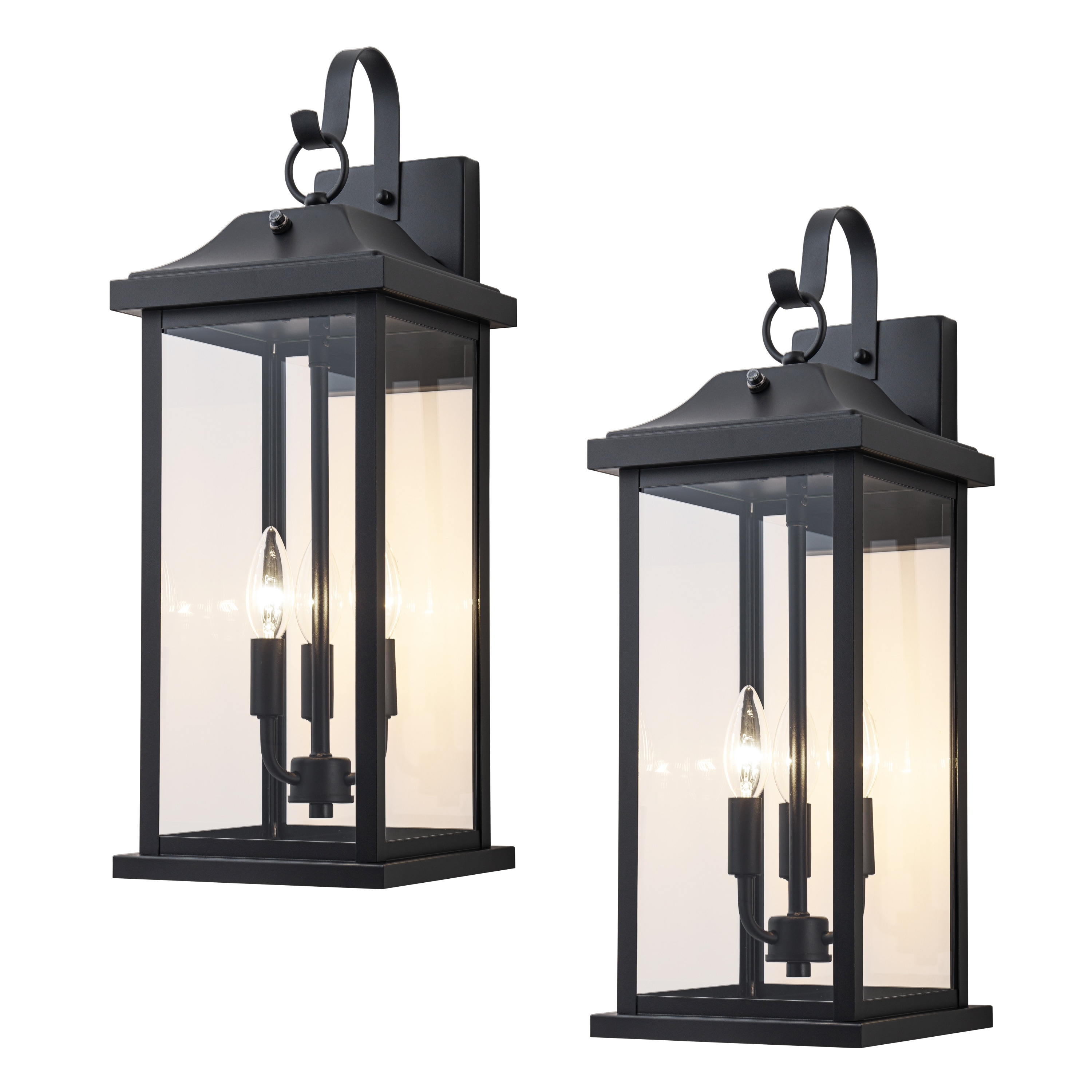 C Cattleya 22 inch Large Matte Black Dusk to Dawn Outdoor Wall Lights With Clear Tempered Glass