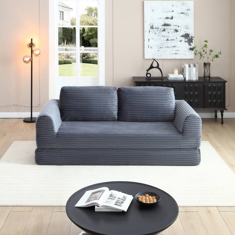 2-in-1 Folding Convertible Sofa Bed, Modern Corduroy Sleeper Couch - Grey