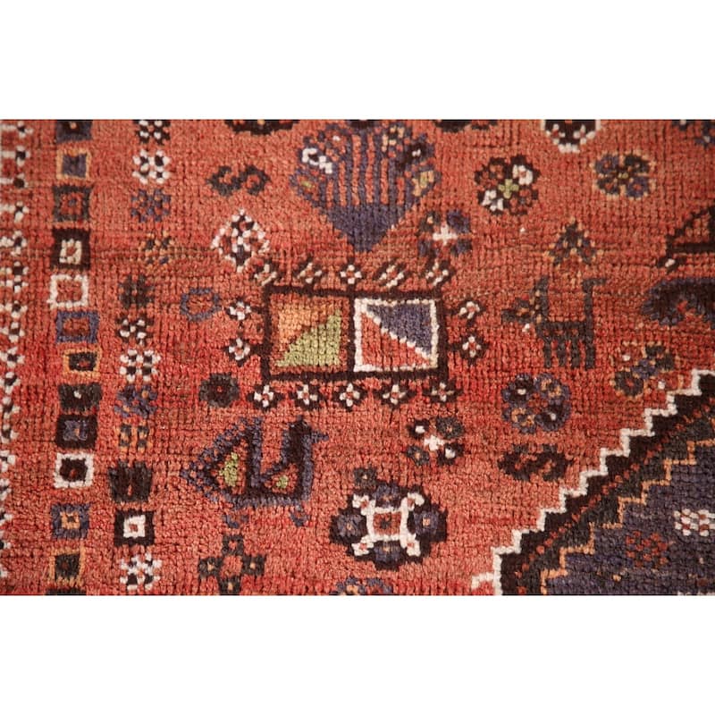 Tribal Qashqai Persian Vintage Area Rug Hand-Knotted Wool Carpet - 5'2"x 7'9"