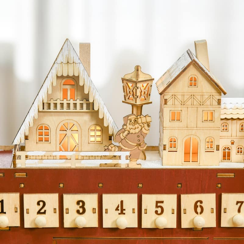 CUSchoice Light Up Wooden Advent Calendar Bus with Countdown Drawer
