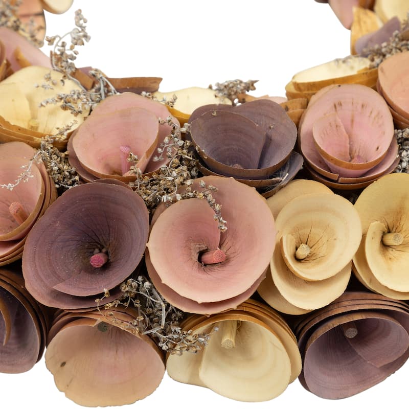 Artificial Floral Wooden Spring Wreath - 12" - Pink and Yellow