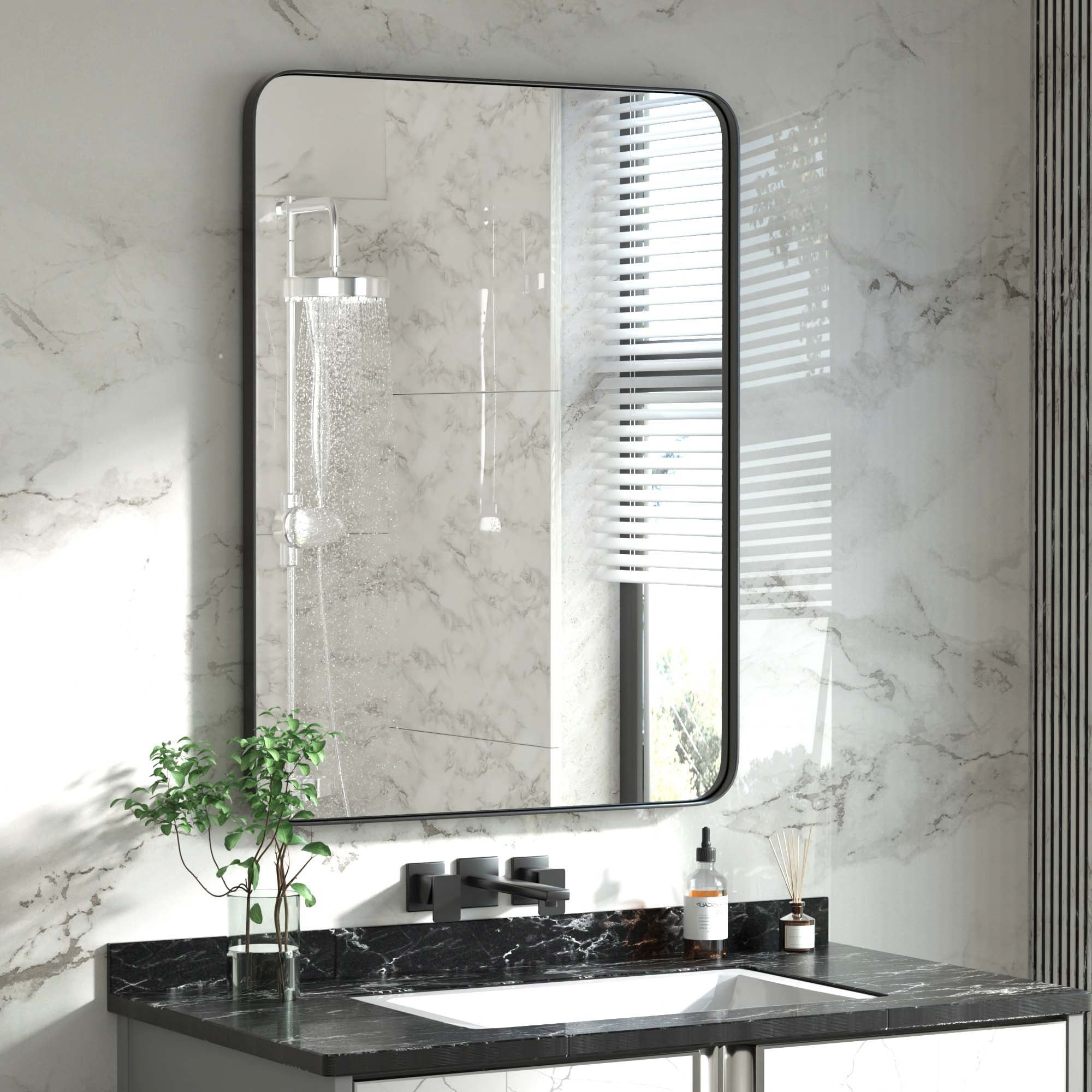 Modern Rounded Rectangle Stainless Steel Frame Wall Mirror