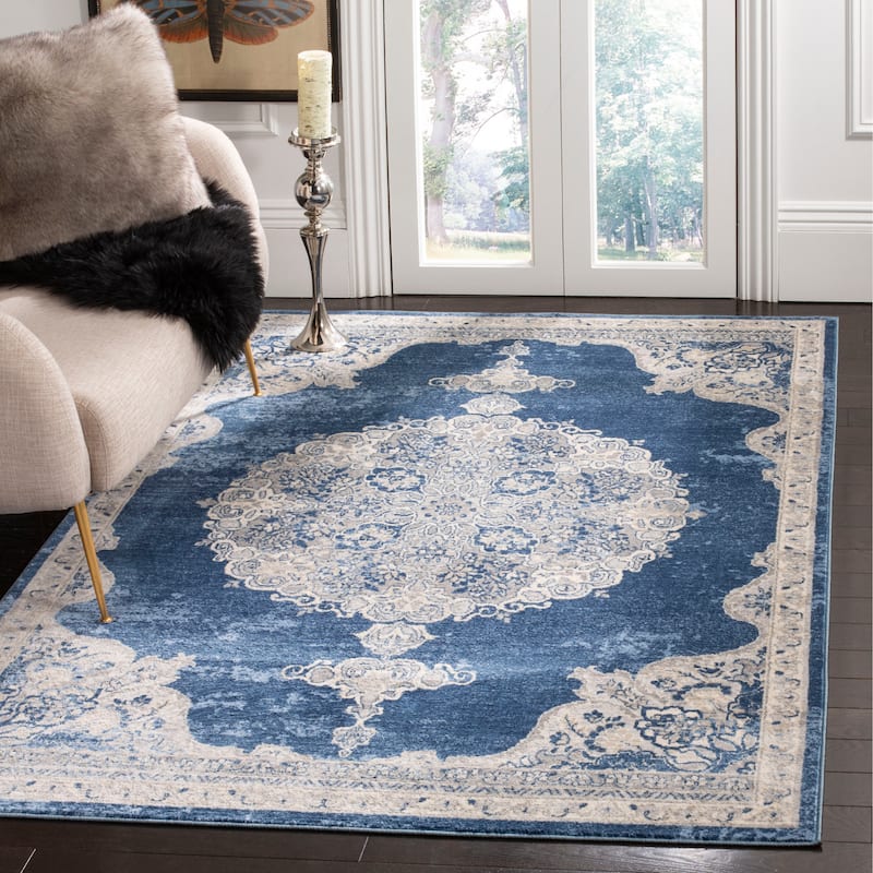 SAFAVIEH Brentwood Dottie Traditional Oriental Rug - Navy/Light Grey - 5' 3" x 7' 6"
