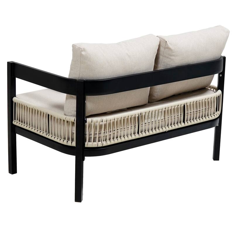 4 Pcs Outdoor Furniture Set, All-Weather Patio Conversation Set with Resistant Cushions, Sofa Chair and Coffee Table