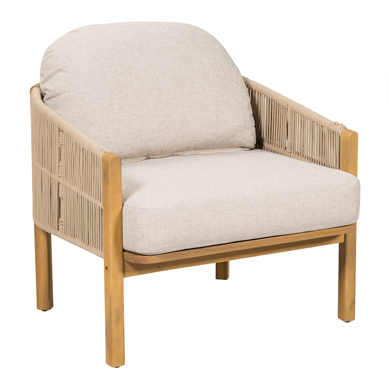 Christopher Knight Home - Ethan Outdoor Wood Club Chair with Rope and Cushion