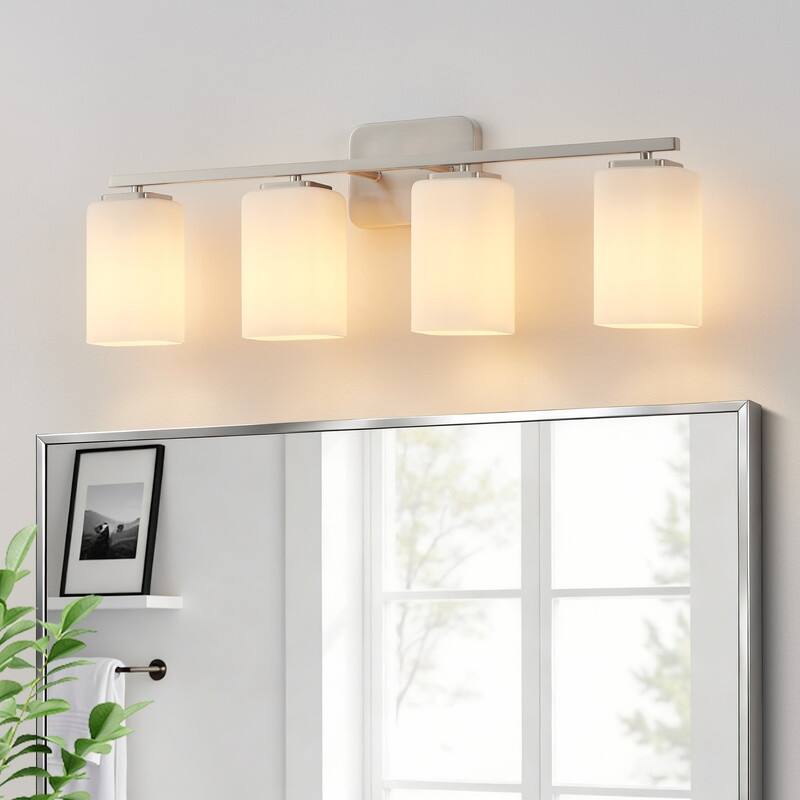 KAWOTI Modern & Contemporary Vanity Light with Frosted Glass Shade - 4-Light(W28.5'')