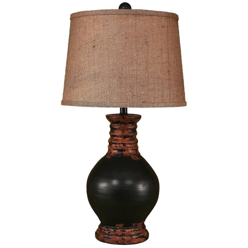 Casual Ribbed-Neck Table Lamp - Black