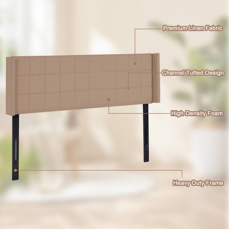 Javlergo Queen/King Size Adjustable Upholstered Headboard Modern Wingback Headboard with Double Nailhead Trimming