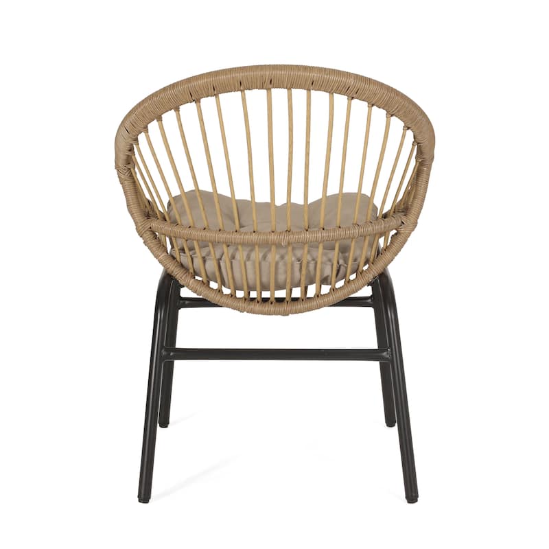 Roomfitters Boho Outdoor Rattan Chairs with Cushions and Metal Legs, Set of 2, Natural