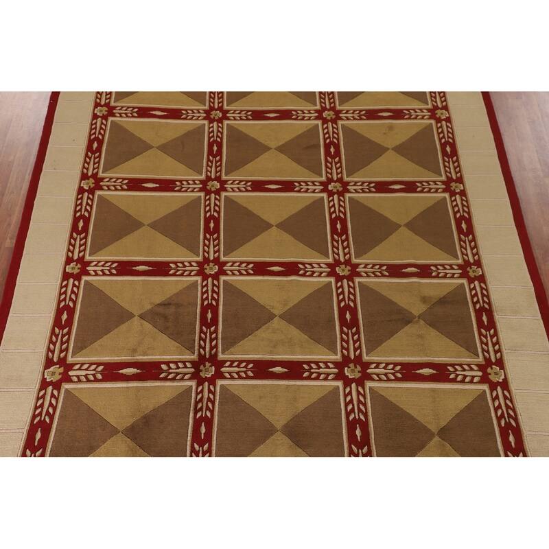 Geometric Nepalese Oriental Area Rug Handmade Wool Carpet - 8'11"x 11'10"