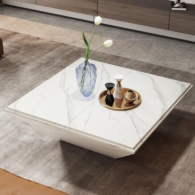35.43-Inch Square Coffee Table for Living Room, White - 35.43" W x 35.43" D x 15.75" H - 35.43" W x 35.43" D x 15.75" H 