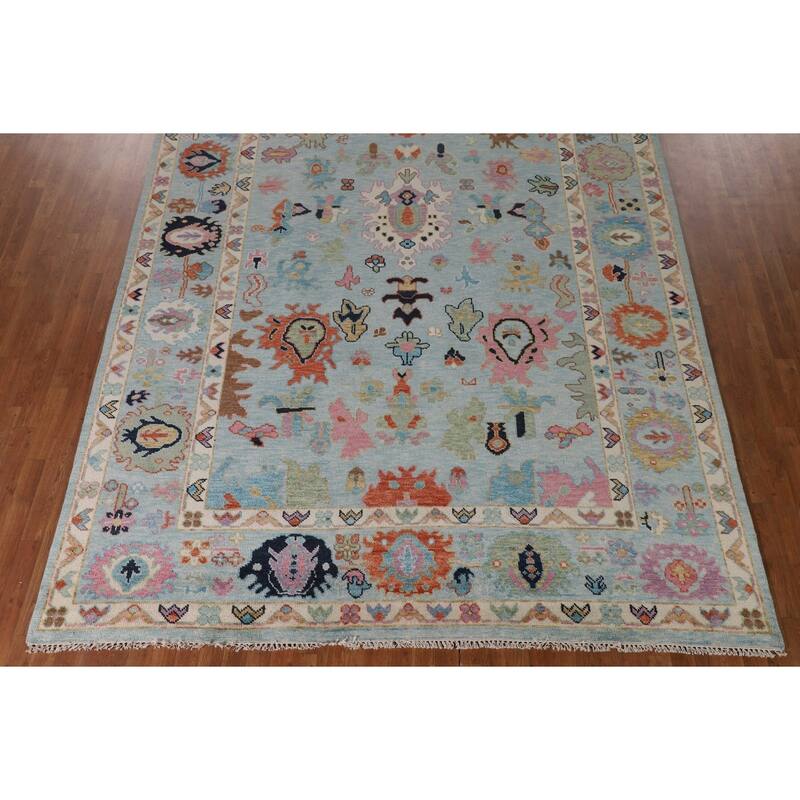 Light Blue Oushak Rug Hand-Knotted Wool Carpet - 8'11" x 11'8"
