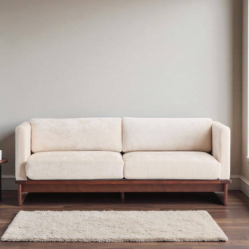 77" Modern Boucle Sofa, 3-Seater Upholstered Couch with Solid Wood Base and Square Arms for Living Room