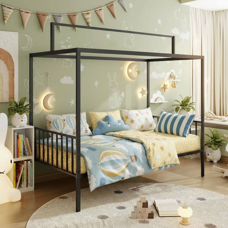 3-in-1 Convertible Montessori Metal Floor Bed by Harper&Bright Designs - Black - Twin