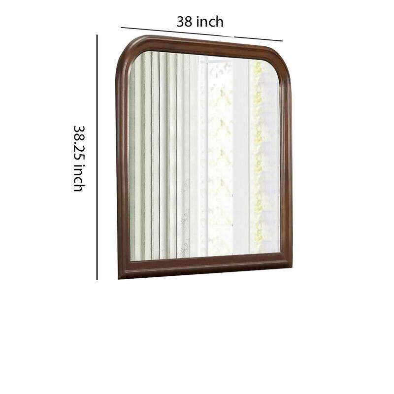 Arched Molded Design Wooden Frame Mirror, Cherry Brown and Silver