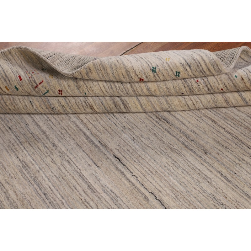 Earth Tone Gabbeh Indian Square Area Rug Handmade Beige Wool Carpet - 7'10" X 8'0"