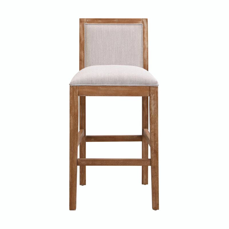 30.5" Bar Stools Set of 2, Rubberwood Frame, Upholstered Fabric Seat with Sponge Cushion