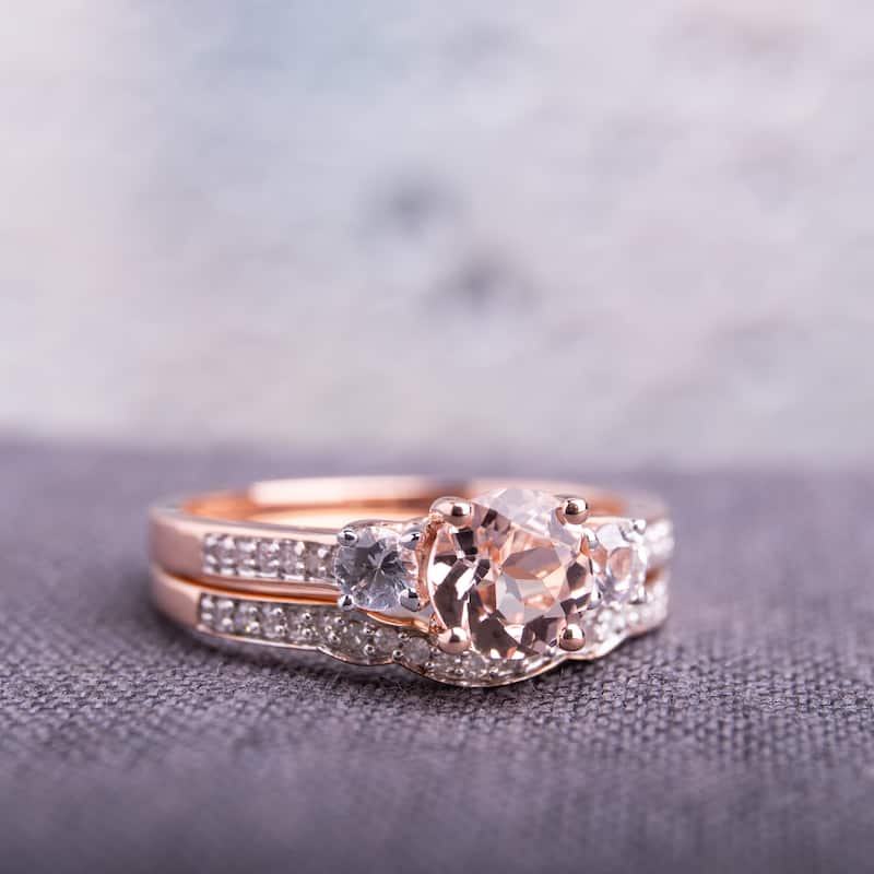 Miadora 10k Rose Gold Morganite, Created White Sapphire and 1/6ct TDW Diamond Bridal Set
