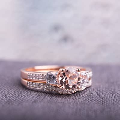 Miadora 10k Rose Gold Morganite, Created White Sapphire and 1/6ct TDW Diamond Bridal Set