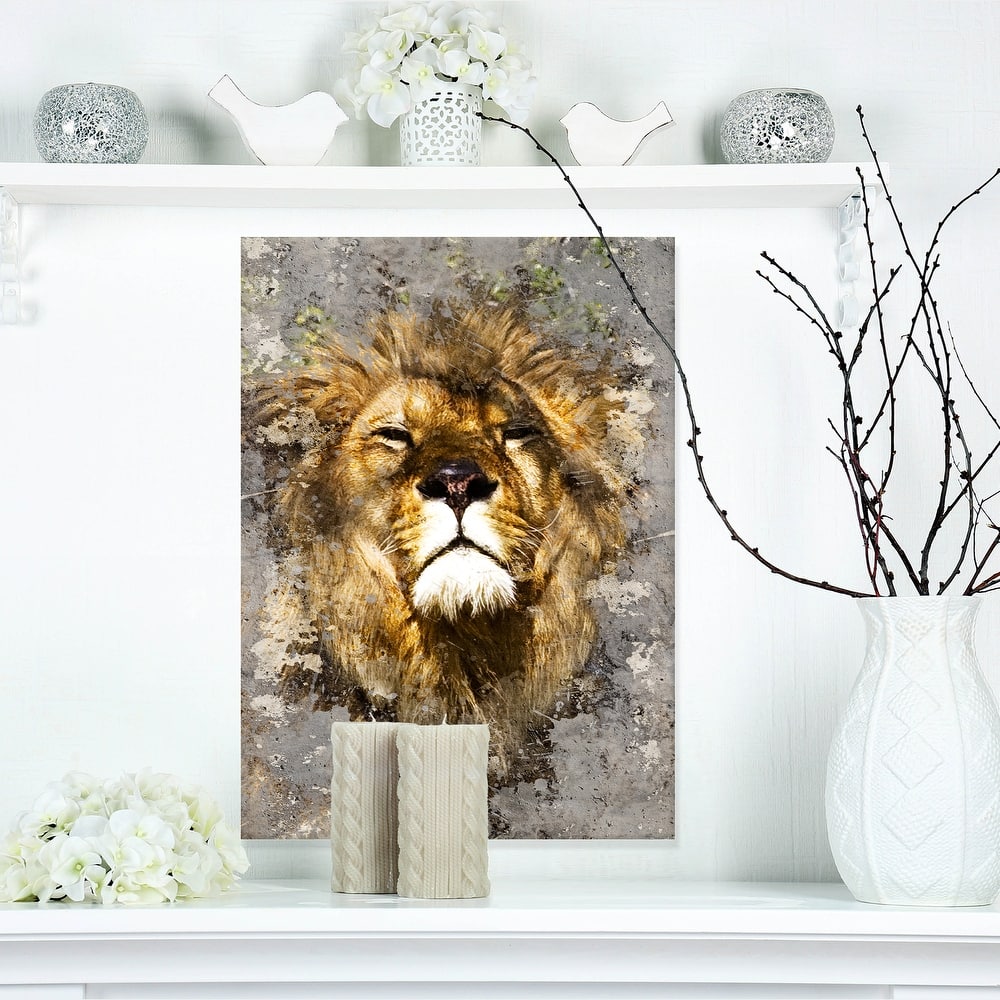 Designart "Lion Head with Textures" Animal Canvas Art Print