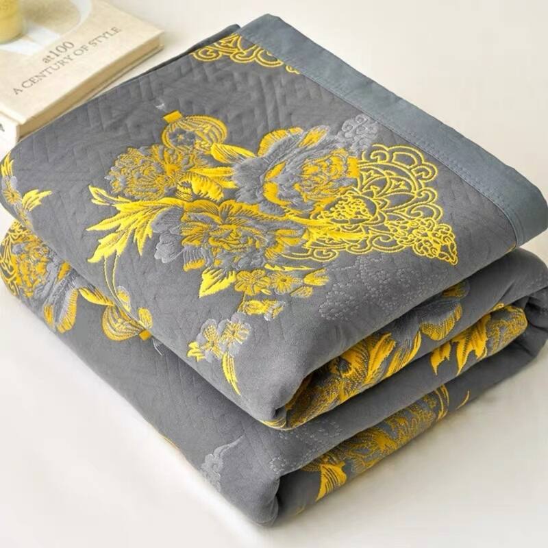 Floral Reverisible Cotton Throw Blanket Yellow & Gray - Twin - Yellow+Gray