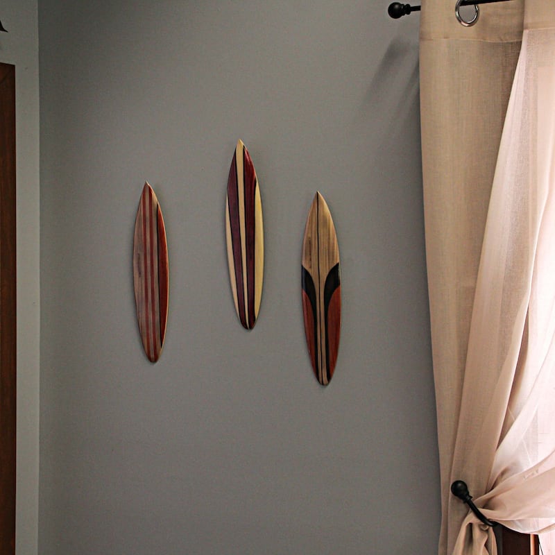 Set Of 6 Handcrafted Wood Surfboard Wall Sculptures Beach-Themed Home