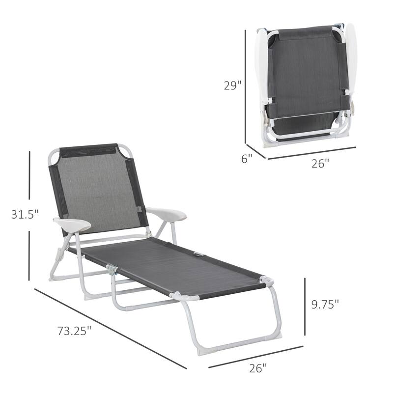 Outsunny Folding Chaise Lounge, Outdoor Sun Tanning Chair, Four-Position Reclining Back, Armrests, Iron Frame & Mesh Fabric