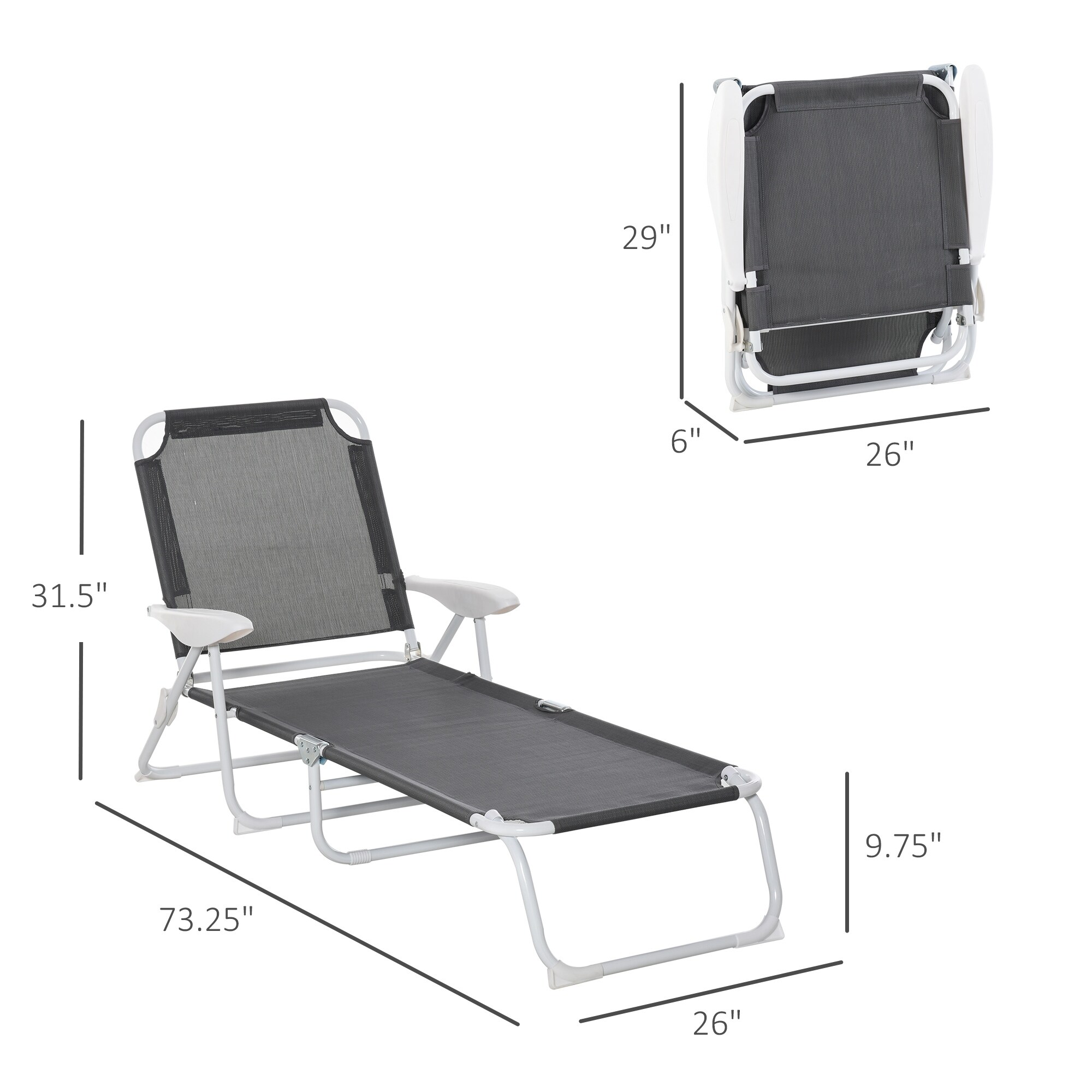 Outsunny Folding Chaise Lounge Outdoor Sun Tanning Chair Four